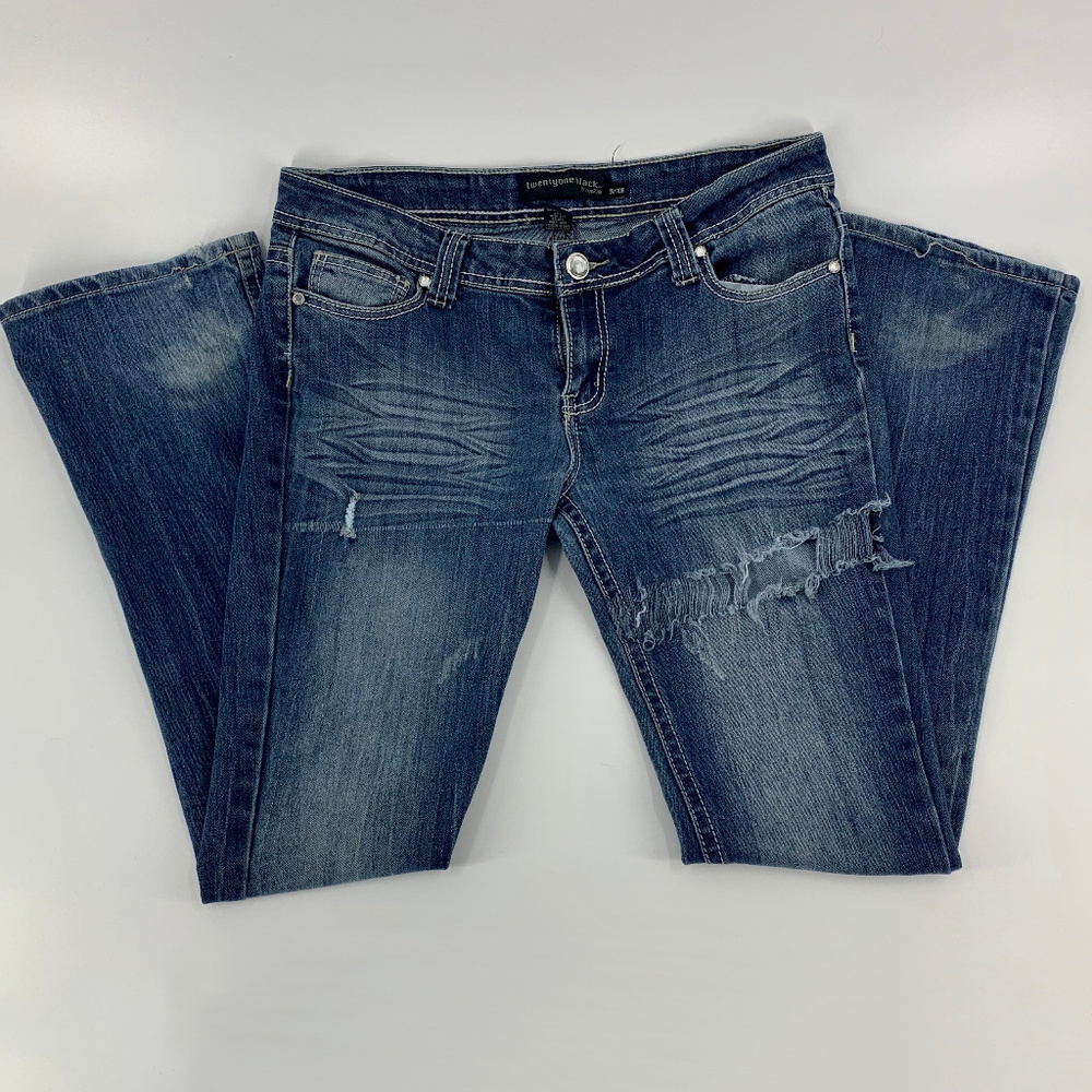 TwentyOne Black Destroyed Slim Boot Stretch Jeans